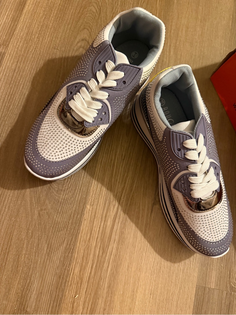 Gray and Black Platform Sneakers With Rhinestones - Picture 4 of 9